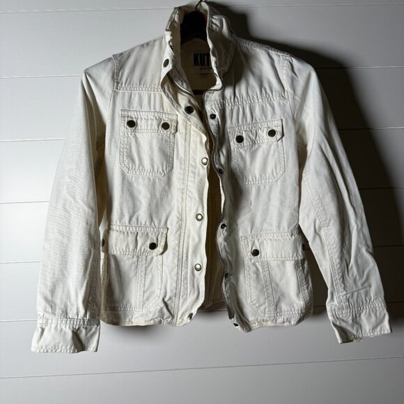 Kut from the Kloth Utility Jacket White Elbow Patches Size Small - Picture 9 of 9